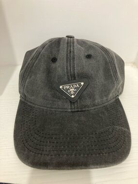 Prada Washed Charcoal Logo Cap